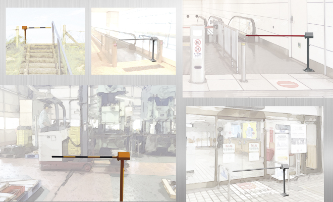 PG型 歩行者用遮断機のイメージ
●誤進入の防止 ●工場・私有地での安全対策 ●敷地のゲートとして