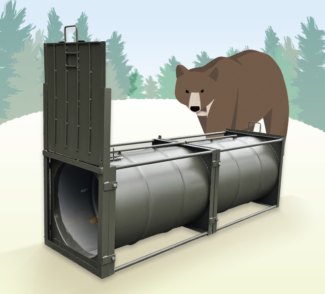 クマの習性(揮発性化合物を好む)と廃材ドラム缶を活用した「ドラム缶連結着脱式クマ捕獲器 クマステーション」